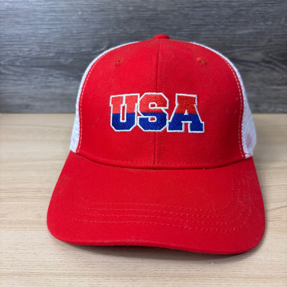 USA Hat Snap Back Red Blue Baseball Cap United States‎ Mesh Back Adjustable